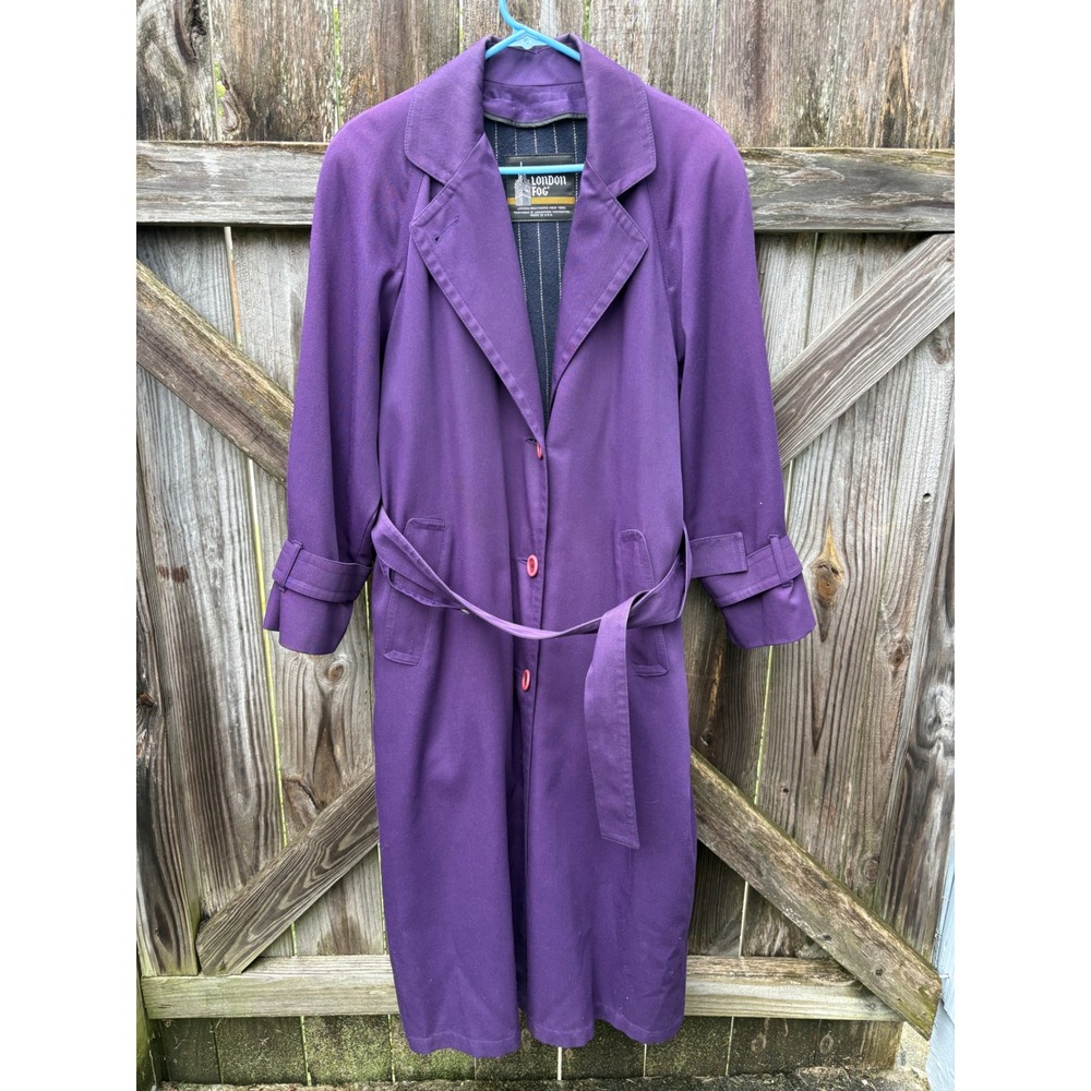 Vintage London Fog Purple Trench Coat Removable Liner Made in USA Size 6 Reg